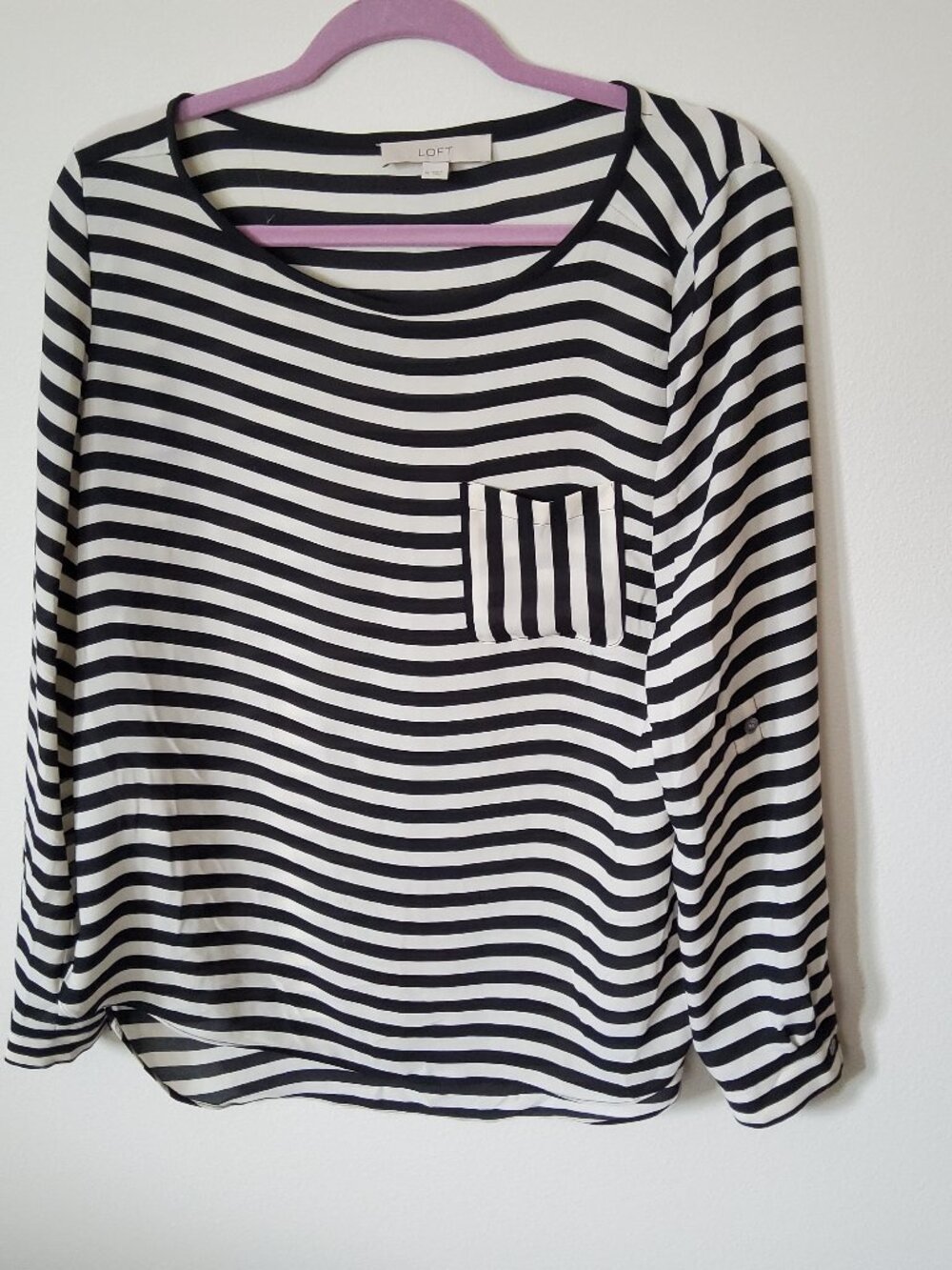 Loft Black and White Stripped Sheer blouse size M